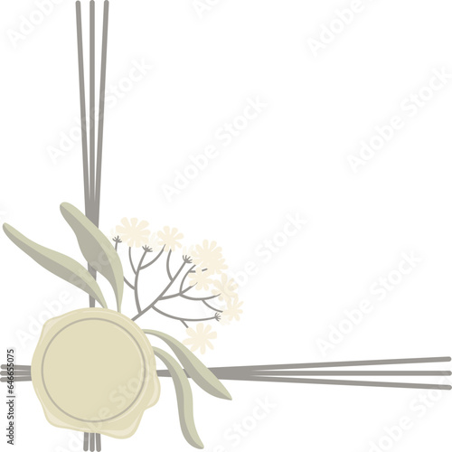 Olive wax stamp with dried white flowers attached on string