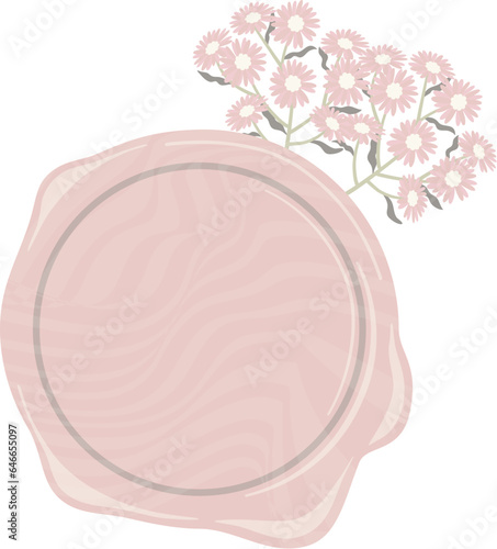Dusty pink wax stamp with dried white flowers Attched