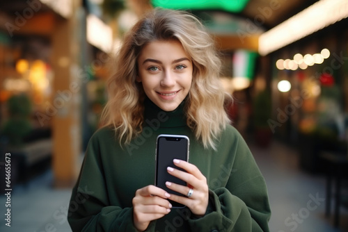 Young smiling woman with a smartphone in her hands. Blogger. © Светлана Парникова