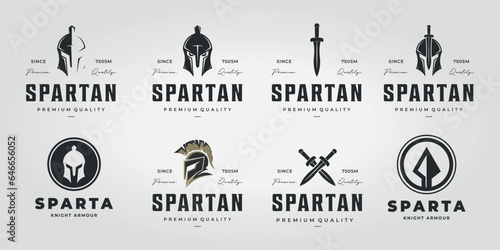 Set Bundle of Spartans Logo Vintage Vector, Illustration Design of Weapon Spear Sparta Logo