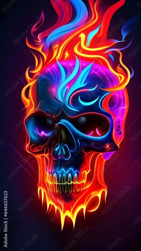 A wallpaper with a neon skull and glitchy digital effects.
A wallpaper with a neon skull and glitchy digital effects.