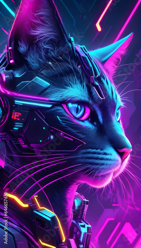 A cyberpunk neon design abstract wallpaper with a neon cat.