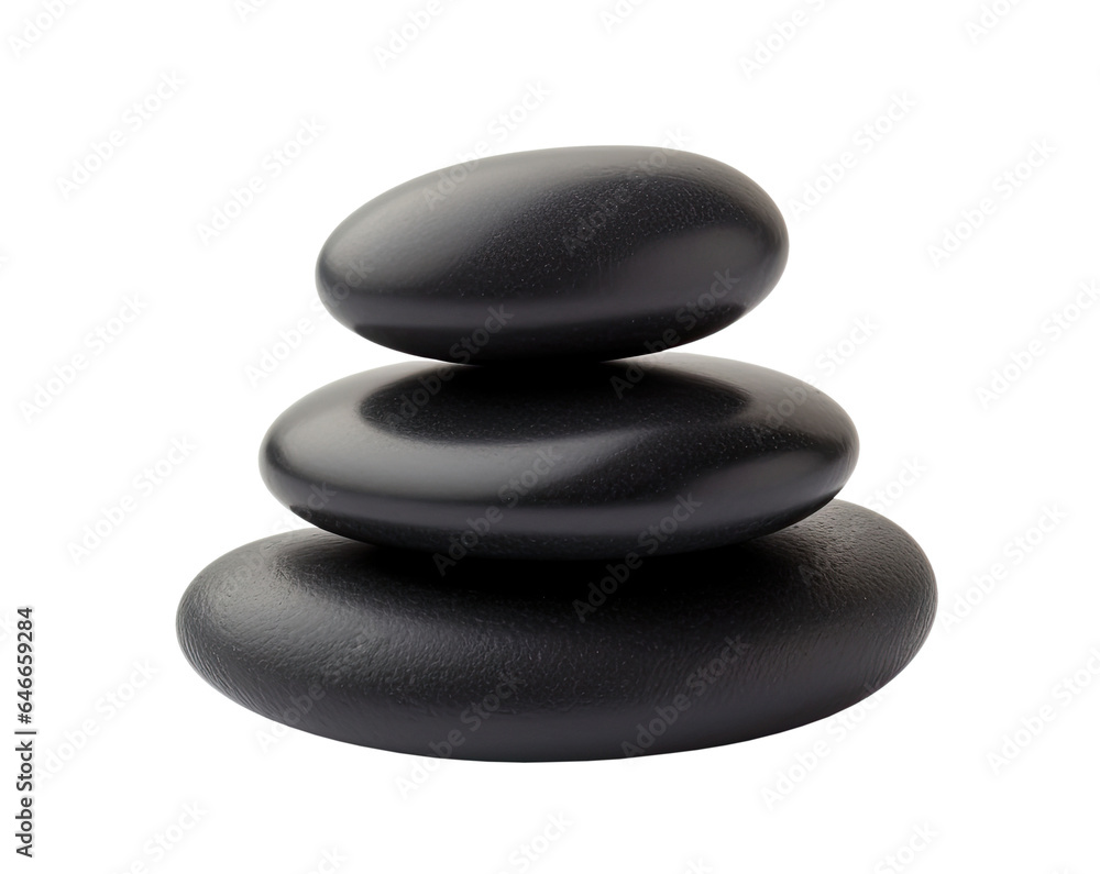 Stack of black pebbles, zen stones, isolated on transparent background Stack of black pebbles, zen stones, isolated on transparent background