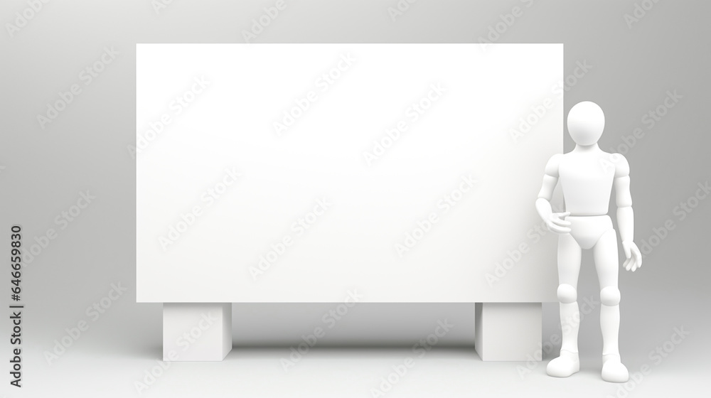3d man holding a white board, For inserting text, images, used in making announcements, signs, advertising media, background banner.
