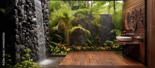 Decorating the interior of an outdoor shower and bathroom.