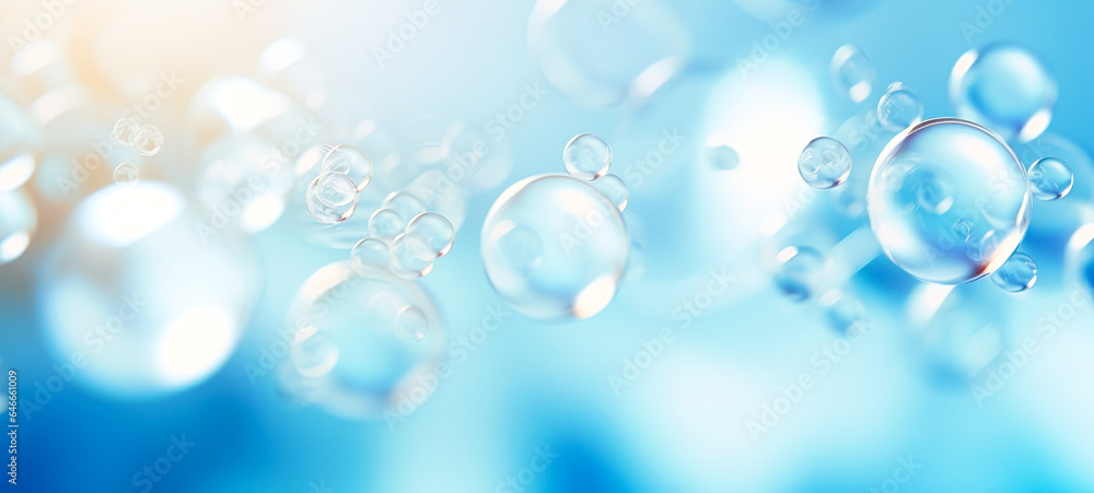 Abstract background bubbles in blue water floating bubble bokeh. - obrazy, fototapety, plakaty 