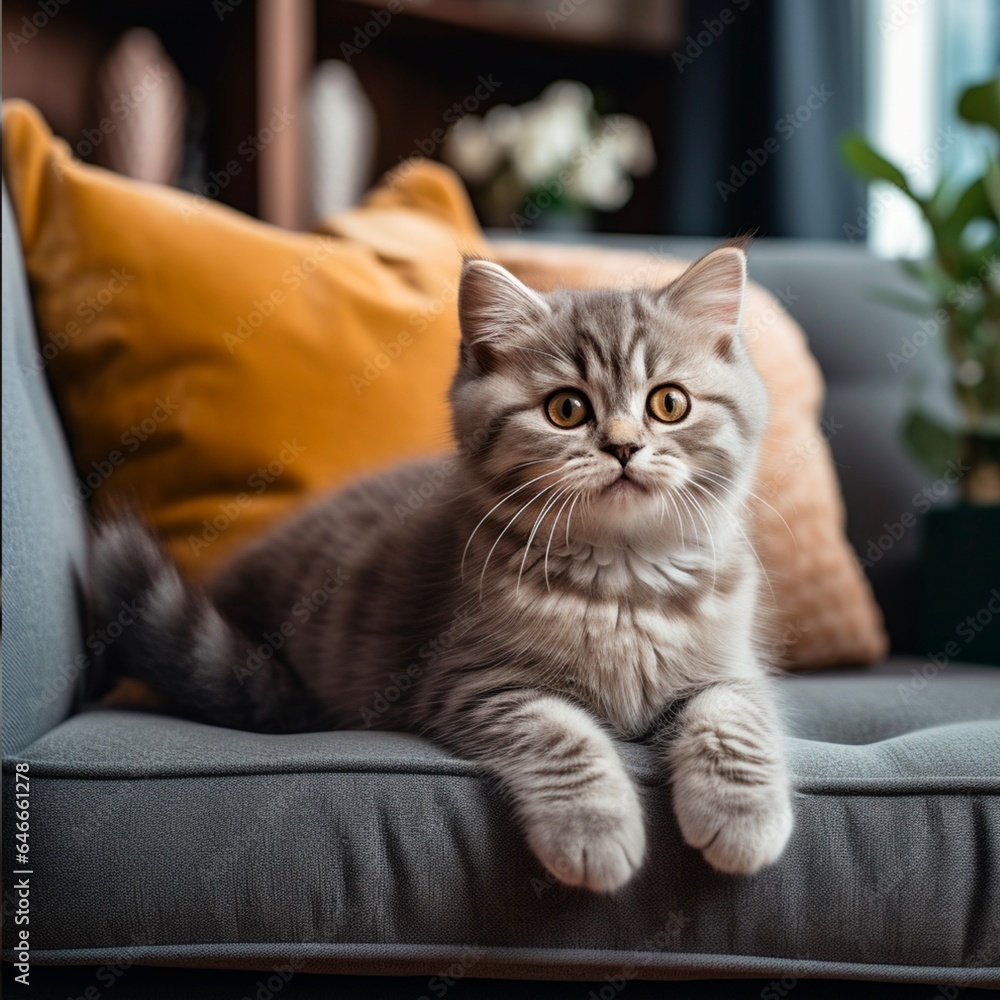 Cute baby cat on a sofa