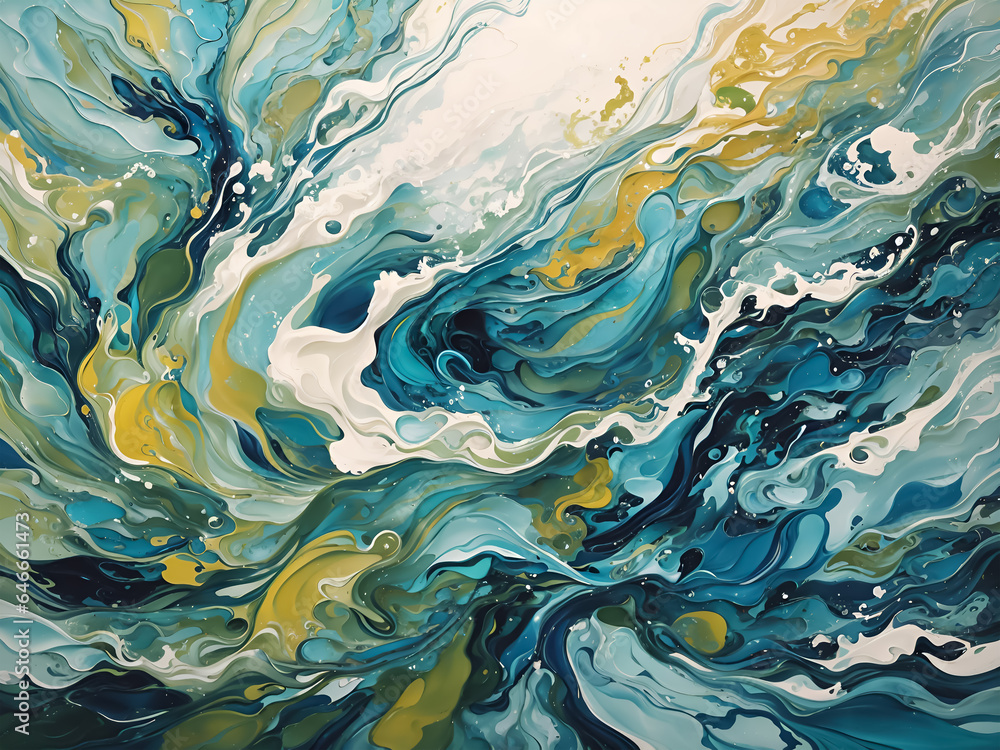 A vibrant and expressive abstract artwork inspired by the energy and colors of the ocean.