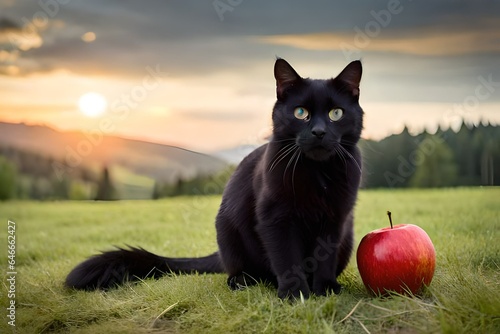 cat and apple