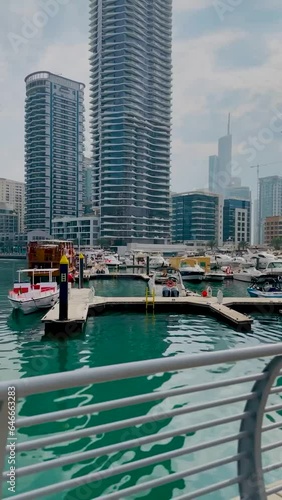Dubai Marina in Dubai, UAE. View of the skyscrapers and the canal