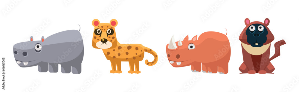 Funny African Animals and Zoo Fauna Vector Set Funny African Animals and Zoo Fauna Vector Set