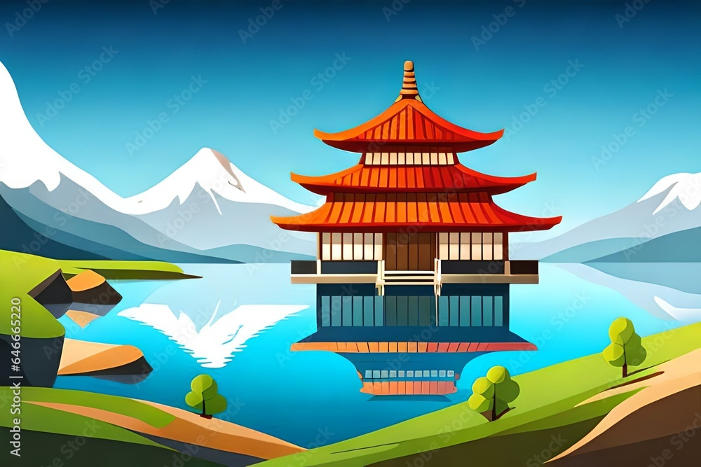 Naklejka premium temple of heaven hand made painting generated by AI