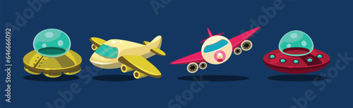 Aircraft and Different Air Vehicle for Mobile Game Vector Set