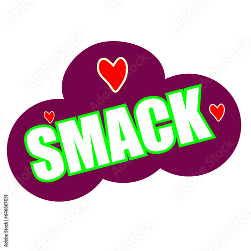 Comic smack. Cartoon pop vintage speech bubble word with halftone dotted shadow and hearts. Cartoon vector Isolated.