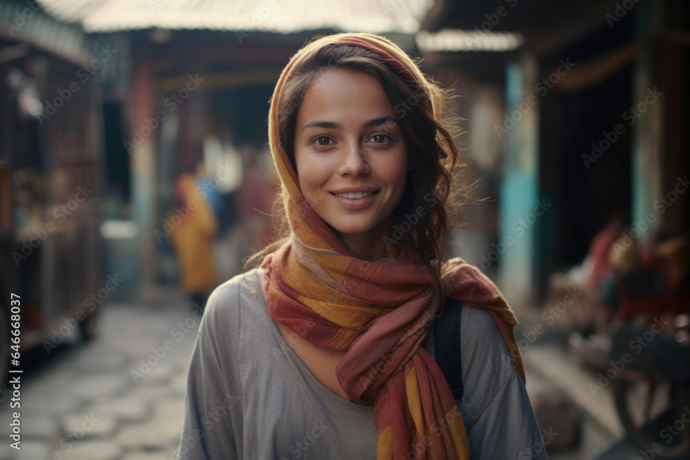 Fototapeta premium Young travel woman exploring the world