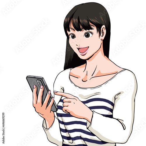 スマホをタッチする女子高生_喜怒哀楽の喜
