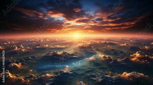Top view of beautiful clouds and earth at sunset © Aliaksandra