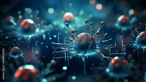 Close up under a microscope view of abstract viruses background