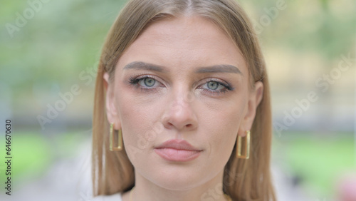 Face Close up of Serious Woman Outdoor