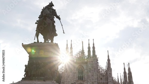 Statue of Vittorio Emanuele II and Milan Cathedral, Italy photo