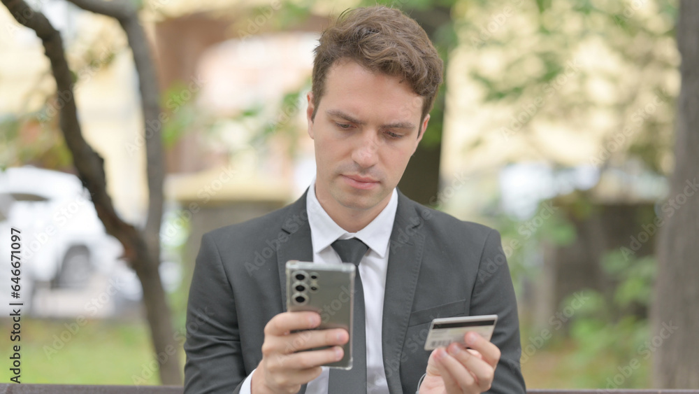 Businessman Shopping Online with Phone Outdoor Businessman Shopping Online with Phone Outdoor