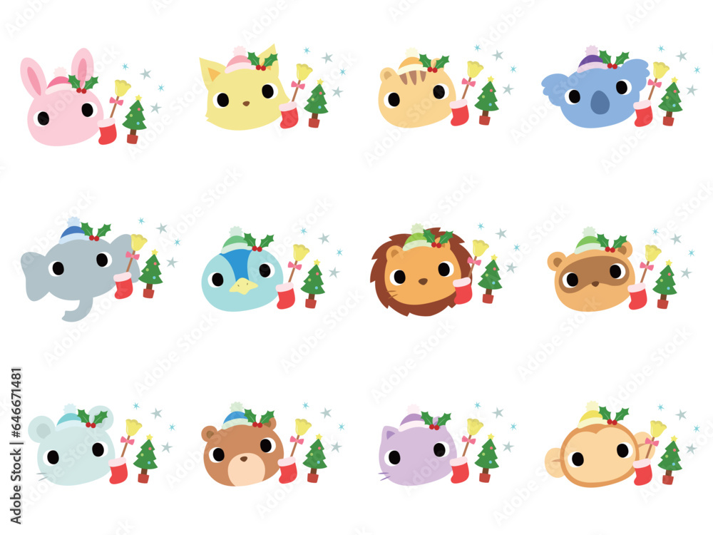 動物の顔 アイコンセット(クリスマス) 動物の顔 アイコンセット(クリスマス)