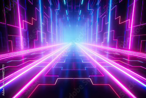 Abstract background with glowing neon lines.