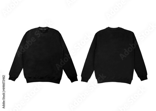 Fényképezés Blank sweatshirt color black template front and back view on white background