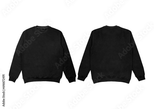 Fotobehang Blank sweatshirt color black template front and back view on white background