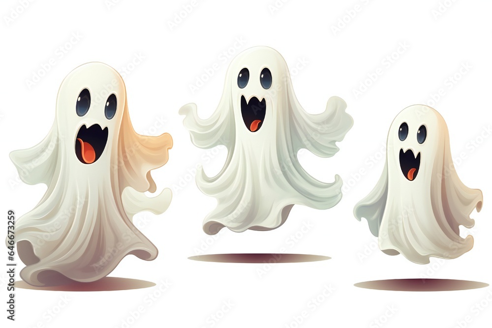 Funny white Halloween ghosts clip art isolated on white background Generative AI Funny white Halloween ghosts clip art isolated on white background Generative AI