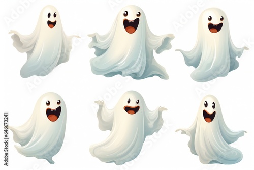 Funny white Halloween ghosts clip art isolated on white background Generative AI