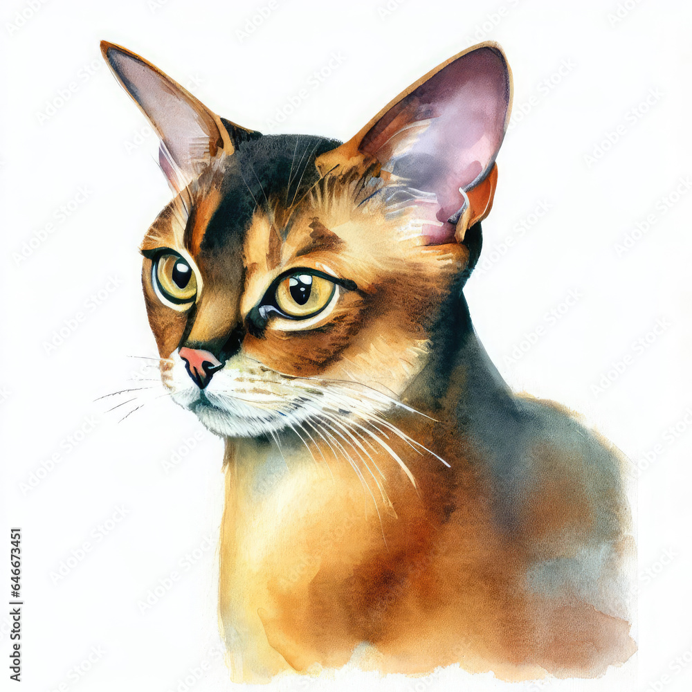 Cute cat watercolor painting Creative AI design.