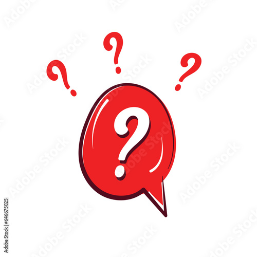 Question icon red, speech bubble symbol on white background, vector