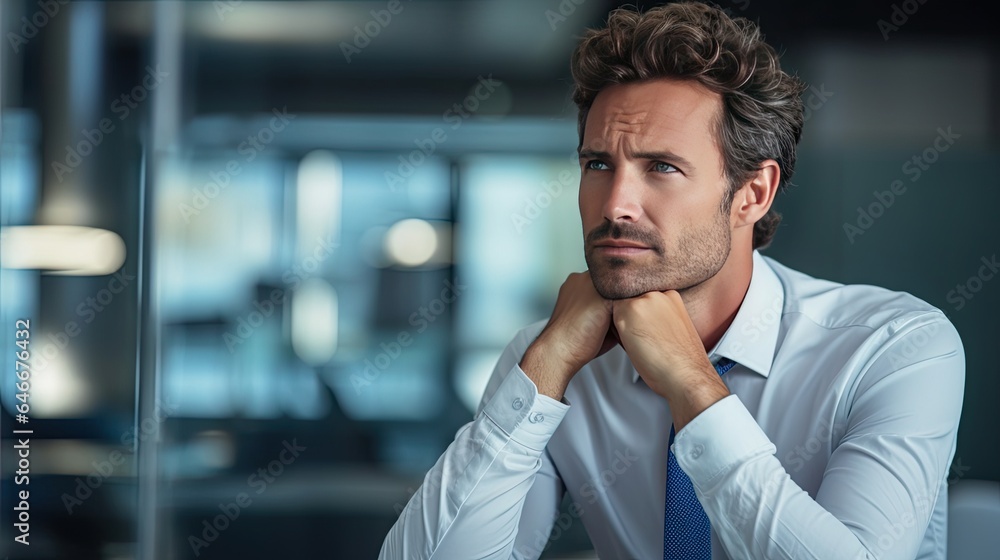 Obraz premium Young businessman thinking about work plan in office