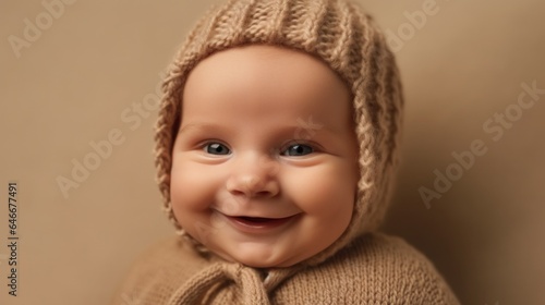 Joyful Caucasian baby in studio setting. Generative AI