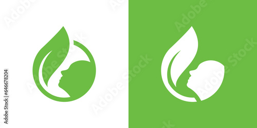 Beauty logo design with face elements combined with leaves