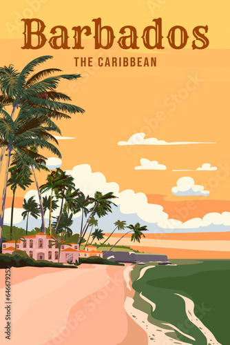 Barbados Travel poster tropical island resort vintage