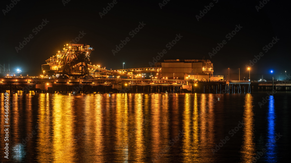 Port Hedland, WA, Australia - Industrial port infrastructure illuminated at night