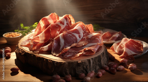 Food ham smoked sliced italian snack meat fresh bacon meal delicious photo
