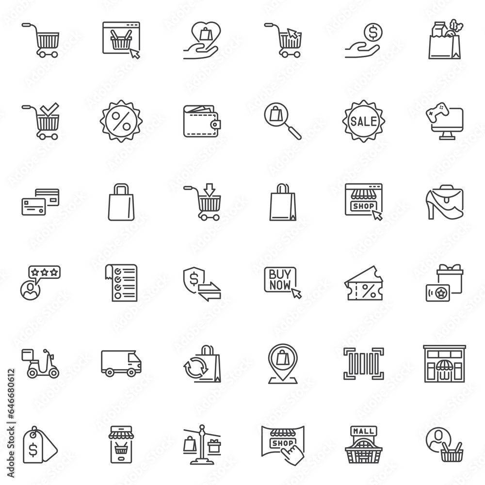 Shopping and ecommerce line icons set Shopping and ecommerce line icons set