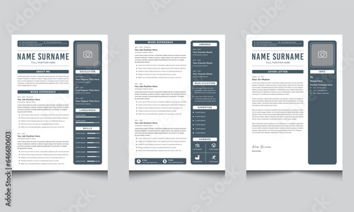 Dark Gray and White Resume Template with Cover Letter Layout