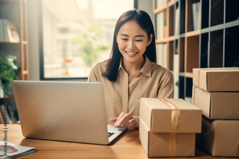 Young business woman working online shopping at her home Young business woman working online shopping at her home