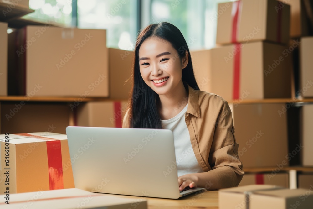 Young business woman working online shopping at her home Young business woman working online shopping at her home