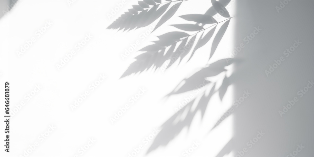 Simple leaves shadows on a white wall shadow from window Simple leaves shadows on a white wall shadow from window