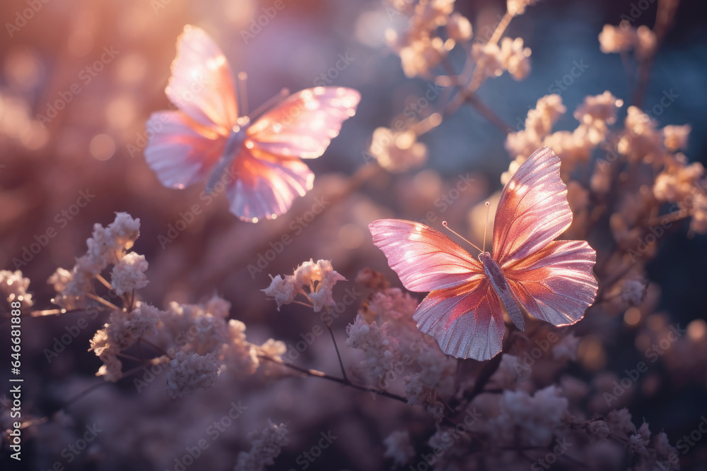 Little butterfly with pink flowers.