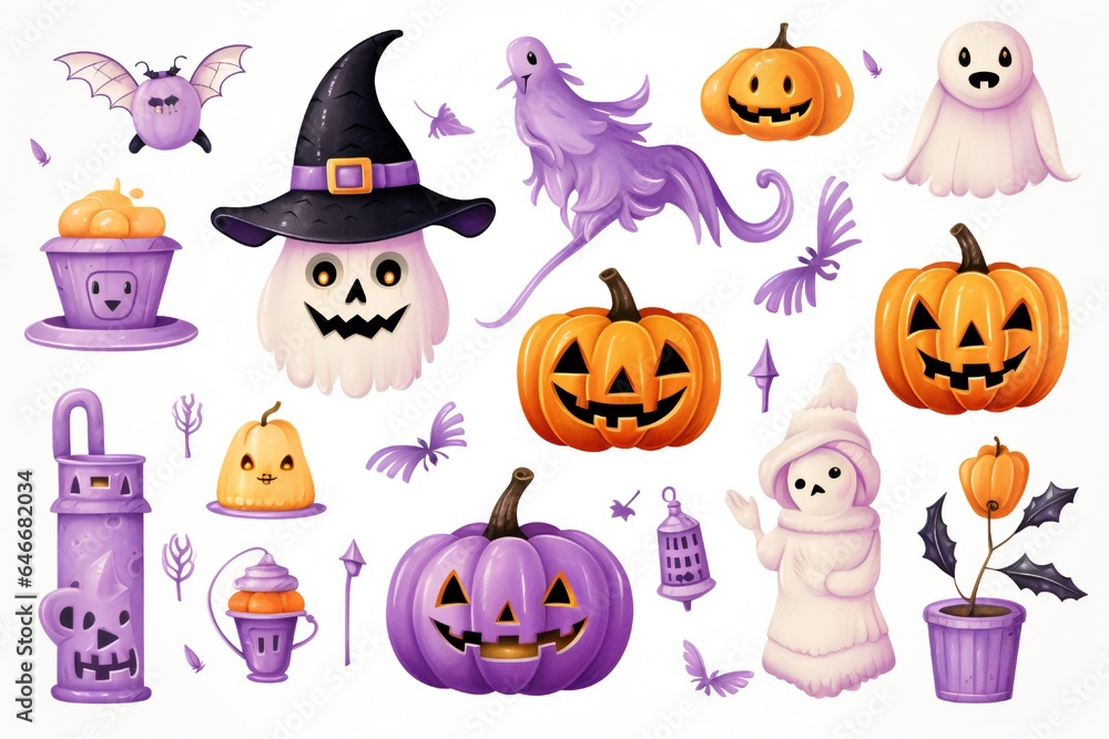Fototapeta premium Pastel Halloween clip art isolated on white background Generative AI