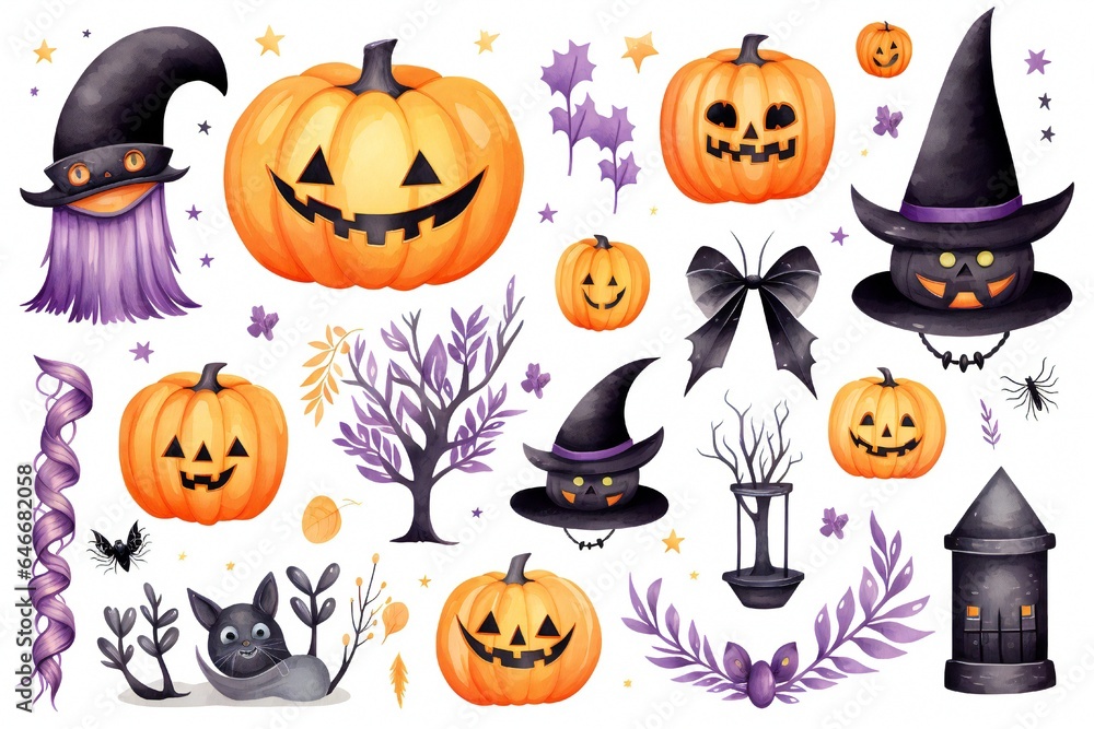 Pastel Halloween clip art isolated on white background Generative AI Pastel Halloween clip art isolated on white background Generative AI