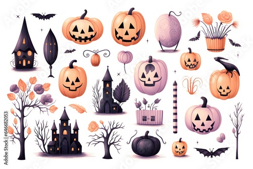 Pastel Halloween clip art isolated on white background Generative AI