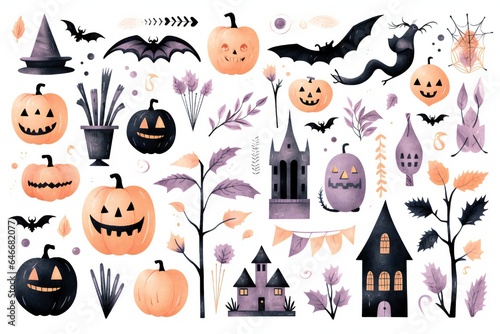 Pastel Halloween clip art isolated on white background Generative AI