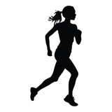 Running Woman Silhouette in Profile on White